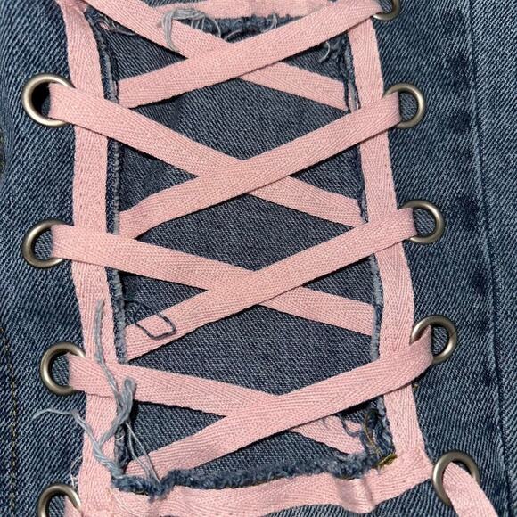Y2k pink lace up distressed denim - Picture 3 of 4